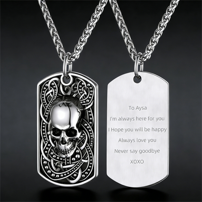 Gothic Skull Dog Tag Pendant Necklace For Men