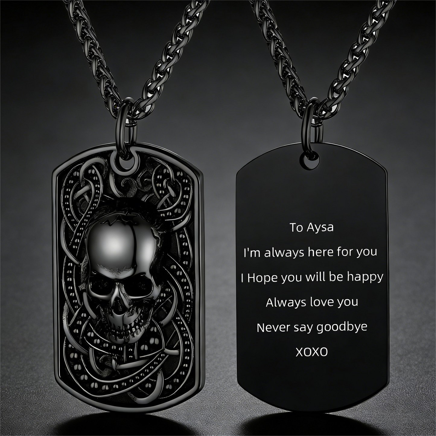 Gothic Skull Dog Tag Pendant Necklace For Men