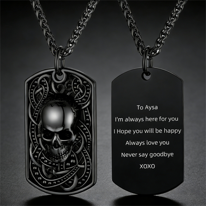 Gothic Skull Dog Tag Pendant Necklace For Men