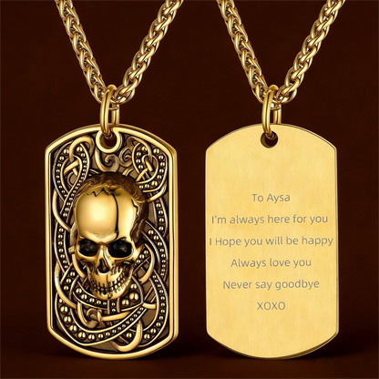 Gothic Skull Dog Tag Pendant Necklace For Men