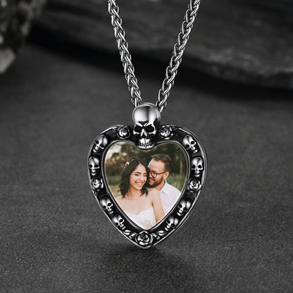 Customized Heart Photo Necklace with Skull for Men Women