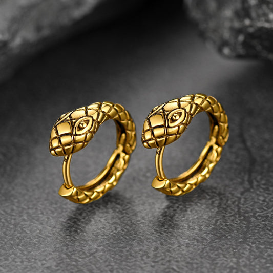 Gold Snake Hoop Earrings. Gothic design for men and womenimg
