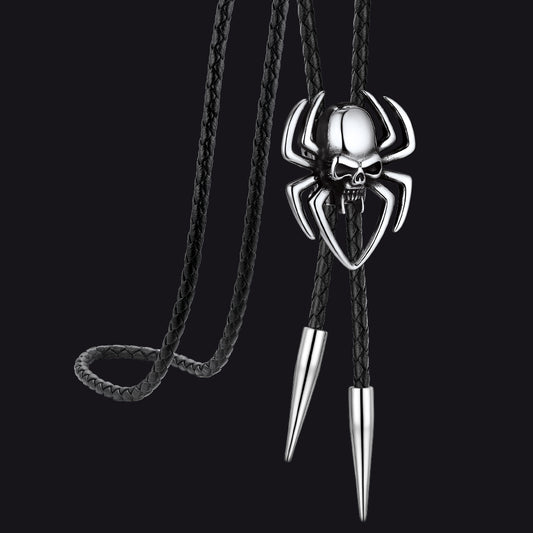 FaithHeart Spider Skull Genuine Leather Black Onyx Bolo Ties Necktie FaithHeart