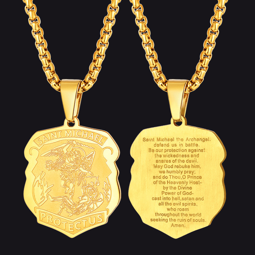 Archangel St. Michael Necklace Medal Shield Pendant for Men