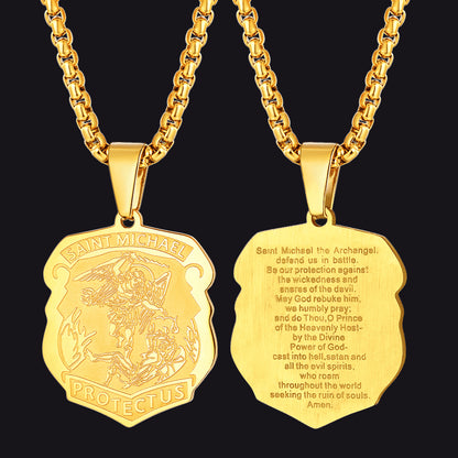 Archangel St. Michael Necklace Medal Shield Pendant for Men