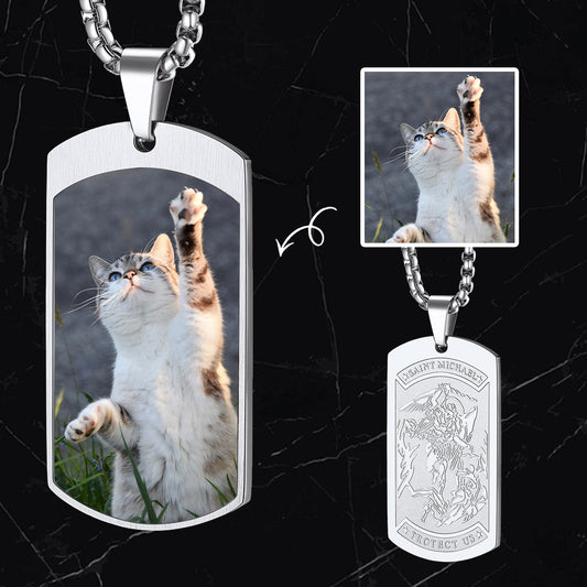 Customized Saint Michael Dog Tag Necklace with Picture for Men