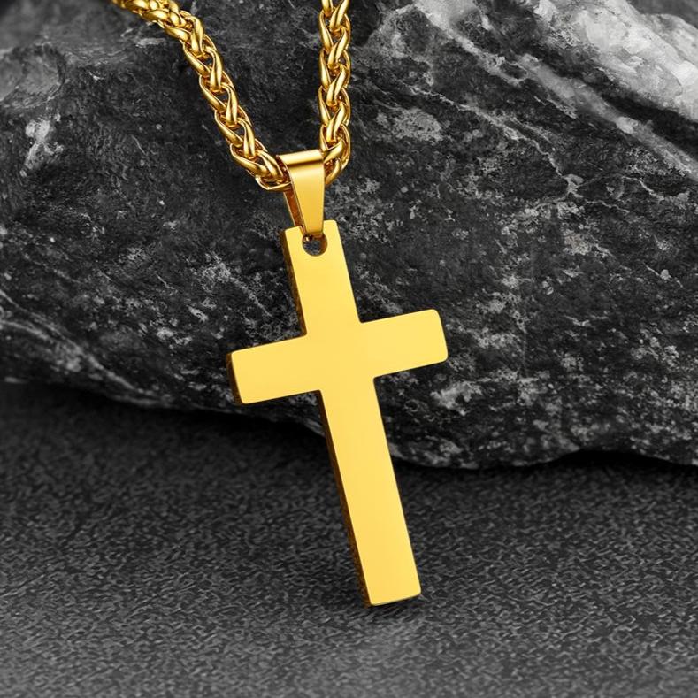 Gold cross necklace for men, faith jewelry