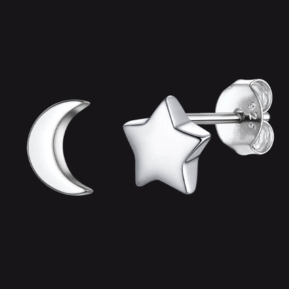 FaithHeart Sterling Silver Star Moon Stud Earrings for Women FaithHeart