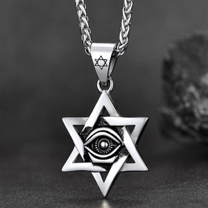 Silver Star of David necklace with Eye of God pendant
