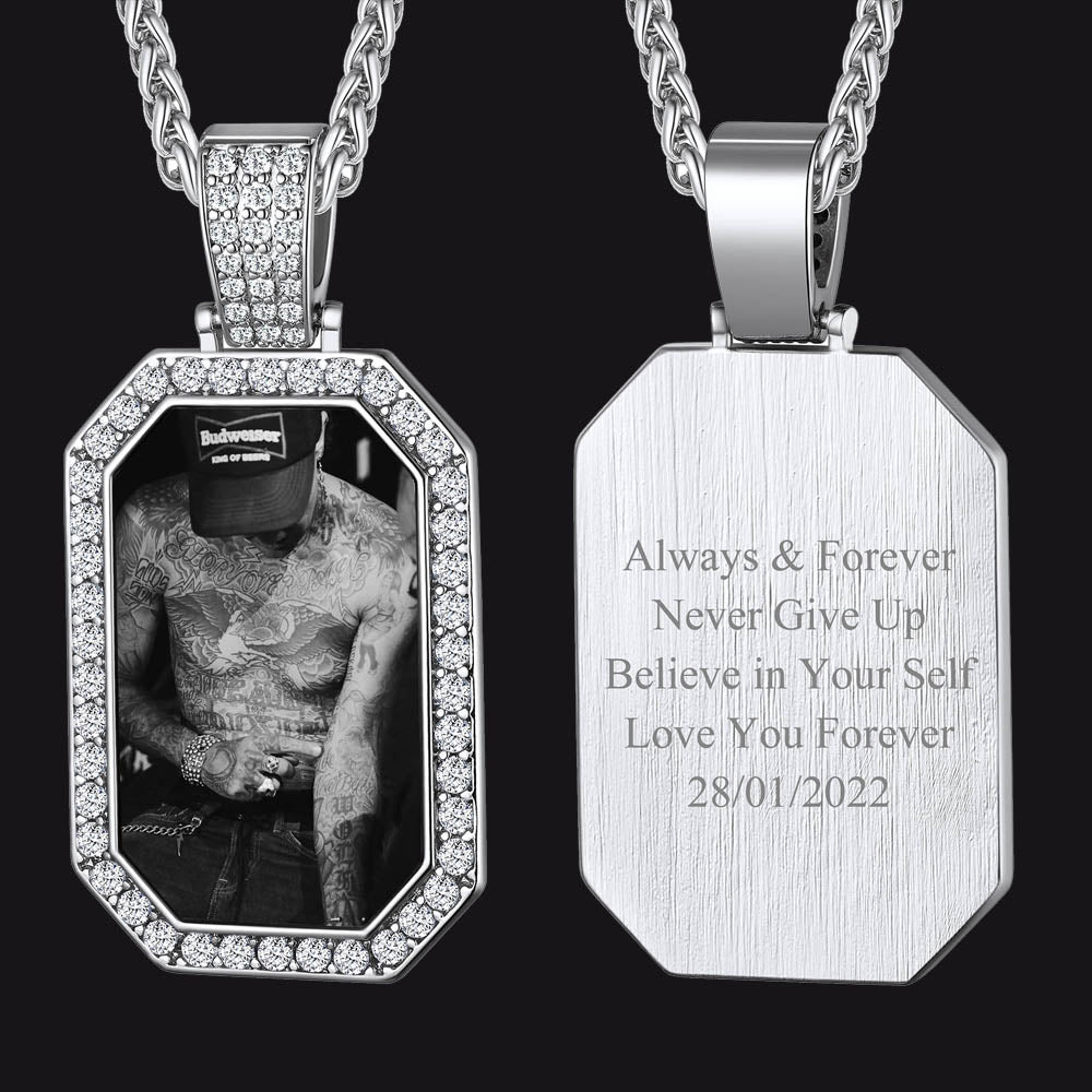 Personalied Picture Dog Tag Necklace with Zirconia for Men FaithHeart