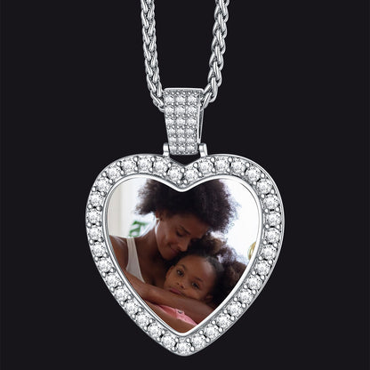 Silver Personalized Heart Picture Necklace Gift With Cubic Zirconia