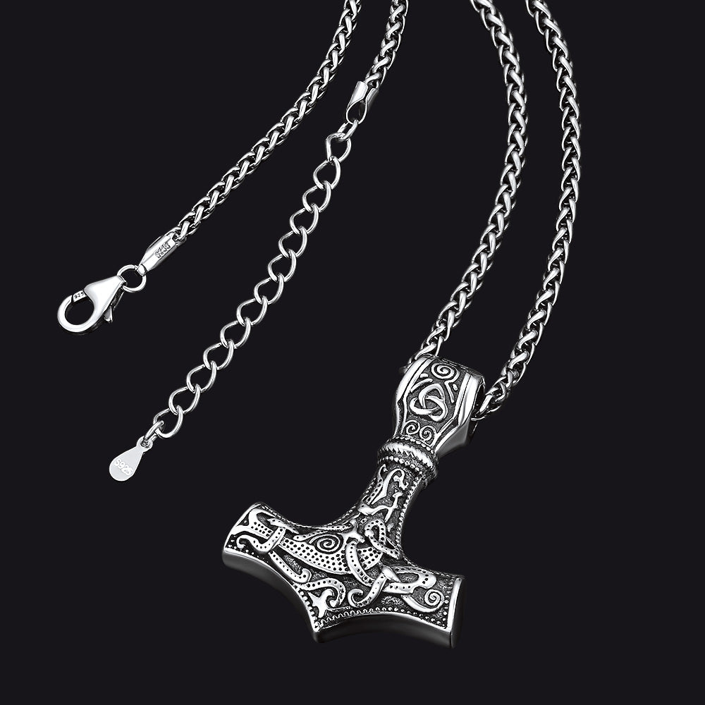 Norse Viking Thor's Hammer Necklace Mjolnir Pendant for Men