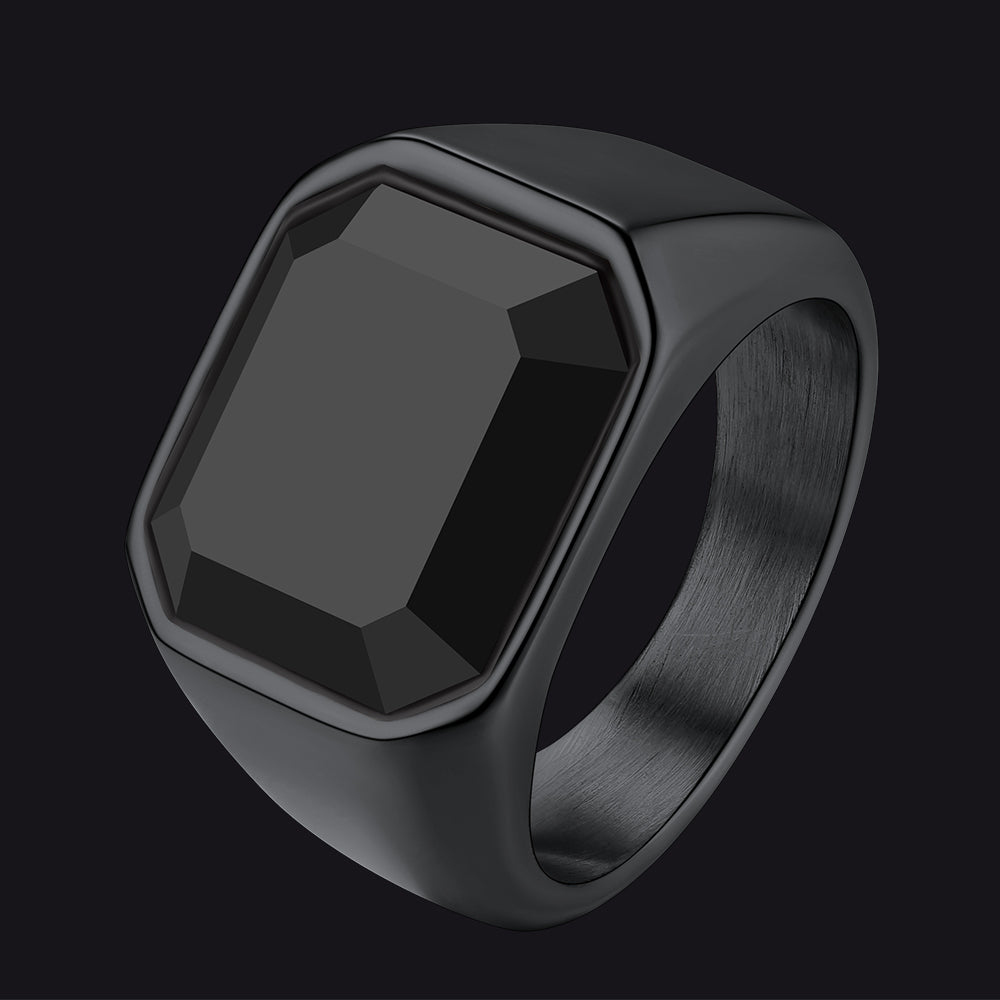 FaithHeart Black Onyx Ring Engraved Signet Ring for Men FaithHeart