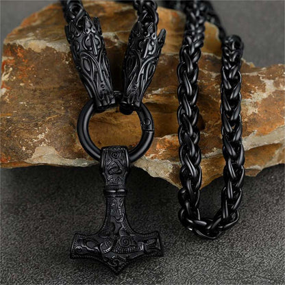 Viking Thor's Hammer Mjolnir Necklace For Men With Wolf Chain