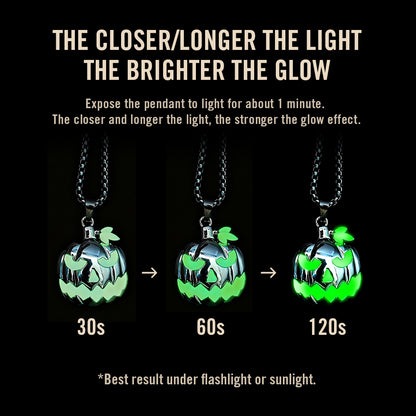 Glow-in-the-dark pendant with increasing exposure times on a black background