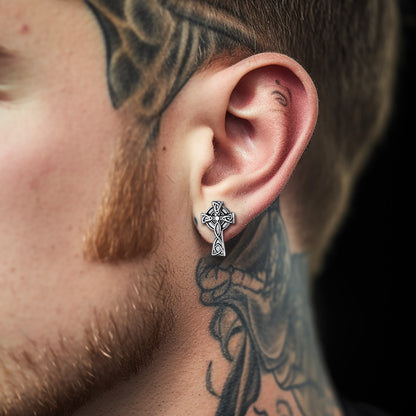 FaithHeart Irish Celtic Knot Cross Stud Earrings For Men FaithHeart Jewelry