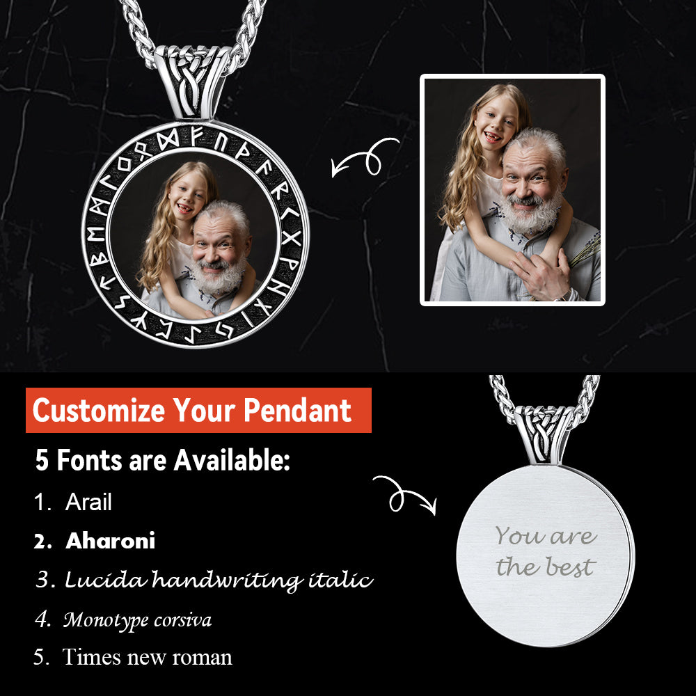 Customized Picture Necklace with Viking Rune for Men FaithHeart