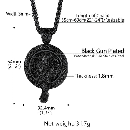 Viking Odin's Raven Pendant Necklace with Chain for Men