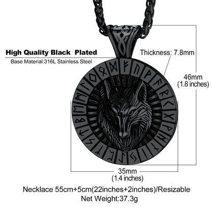 Viking Wolf Medal Necklace With Runes Jewelry For Men