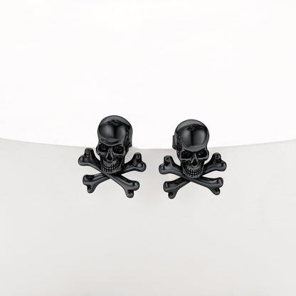 FaithHeart Sterling Silver Skull Stud Earrings with Pirate Crossbones For Men FaithHeart