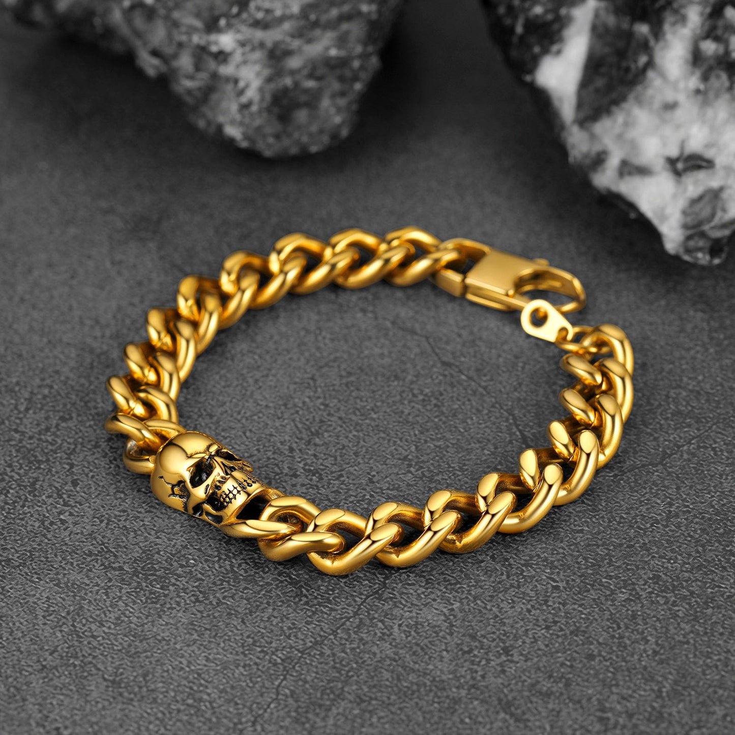 FaithHeart Gothic Cuban Chain Skull Bracelet For Men FaithHeart
