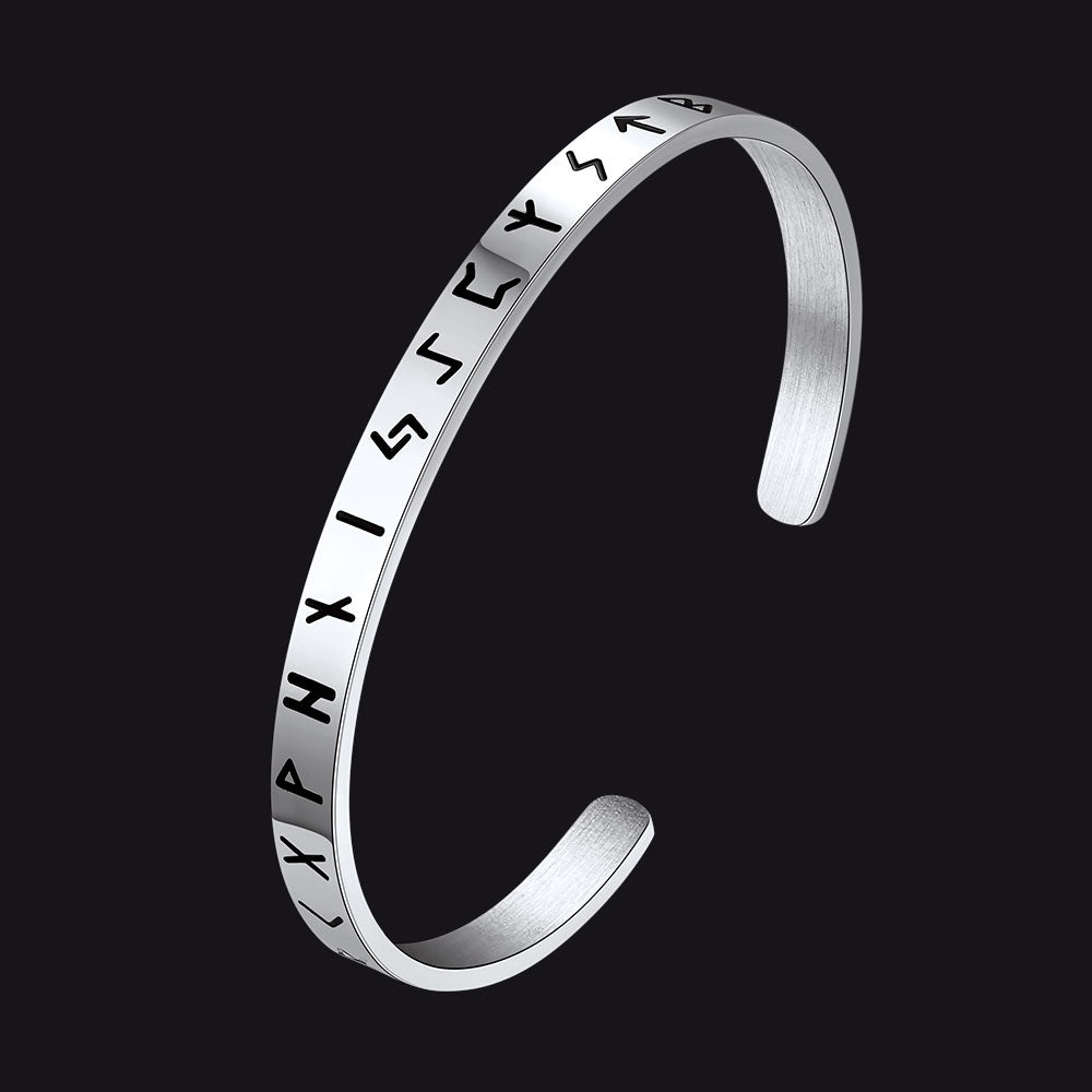 Norse Viking Runes Bangle Cuff Bracelet