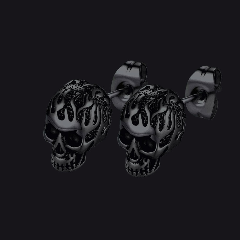 FaithHeart Gothic Flaming Skull Stud Earrings For Men FaithHeart