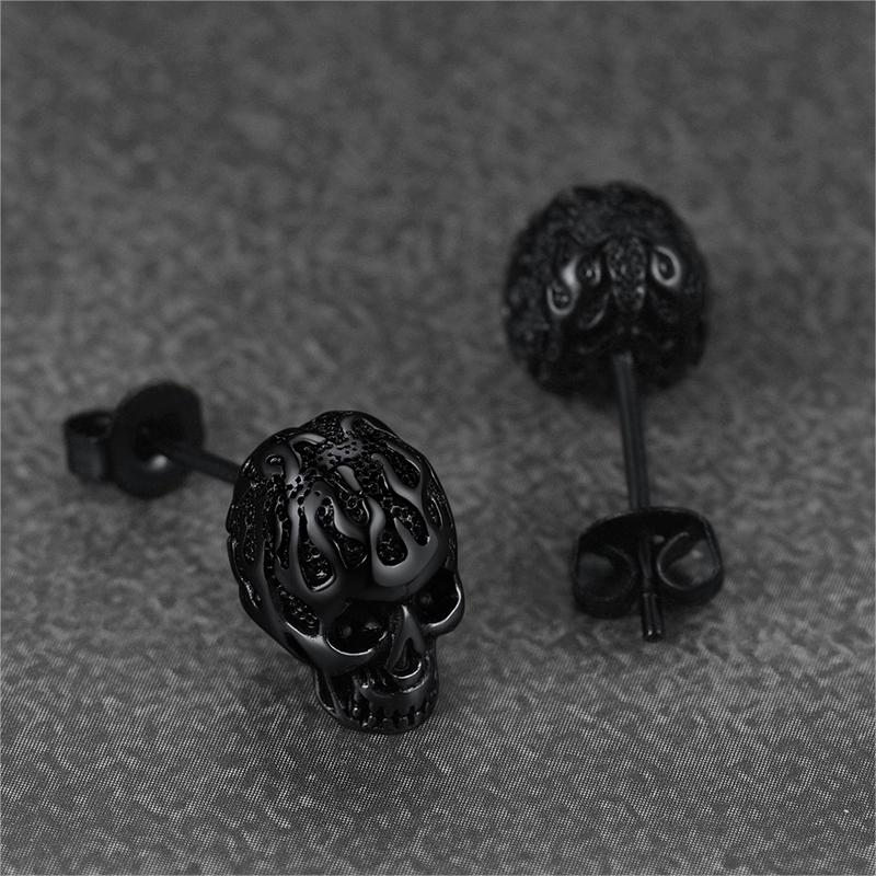 FaithHeart Gothic Flaming Skull Stud Earrings For Men FaithHeart
