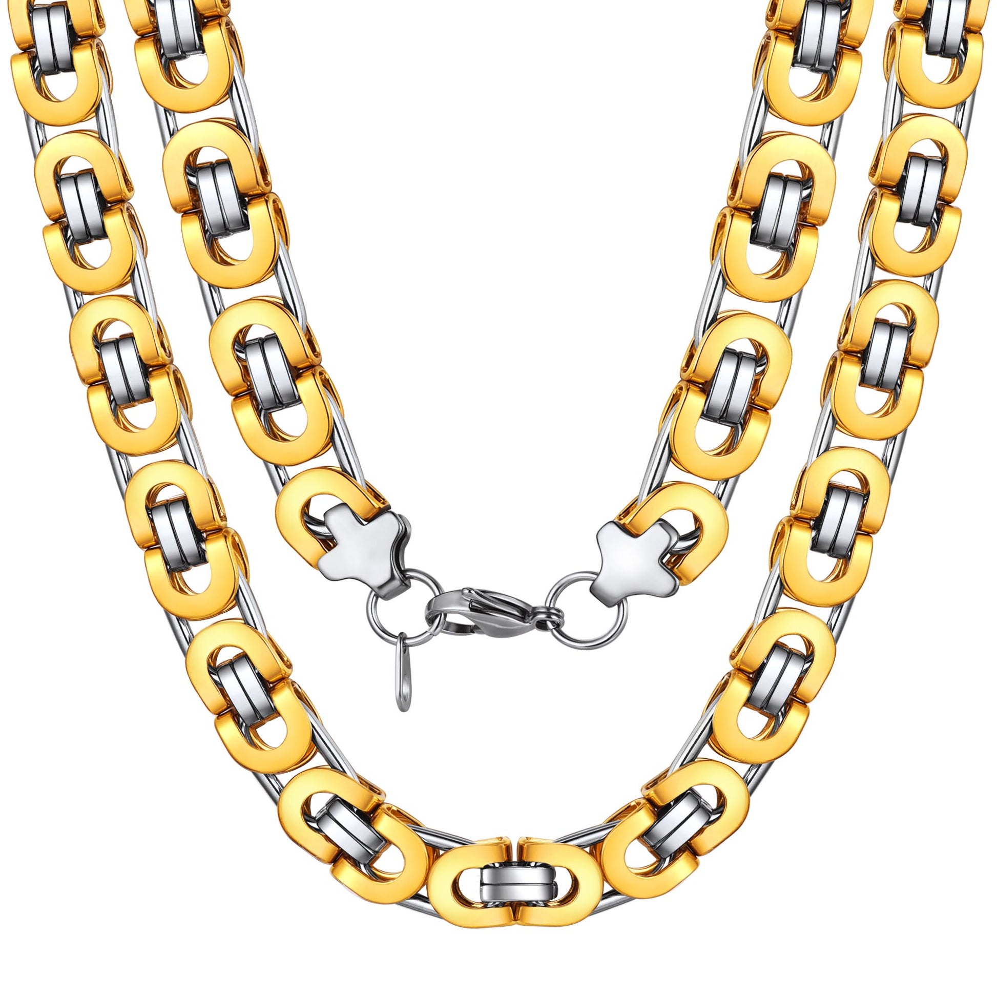 FaithHeart Flat Byzantine Gold Chain Link Necklace For Men FaithHeart