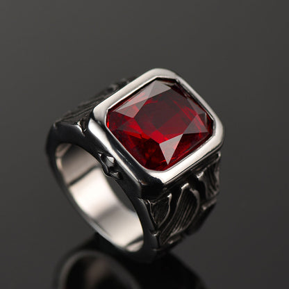 FaithHeart Vintage Lava Ruby Ring Stainless Steel Ring for Men FaithHeart