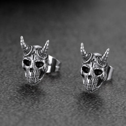FaithHeart Satanic Goat Skull Stud Earrings For Men FaithHeart