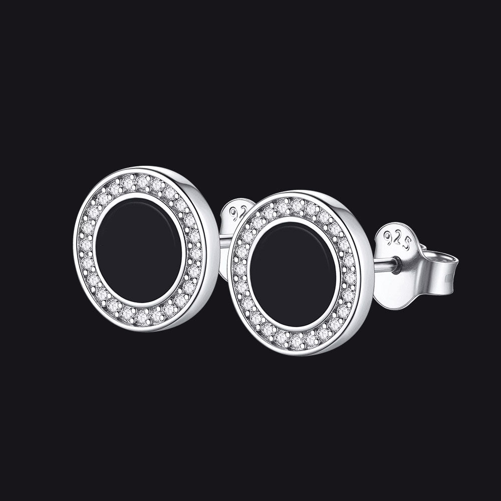 Onyx Diamond Stud Earrings Sterling Silver