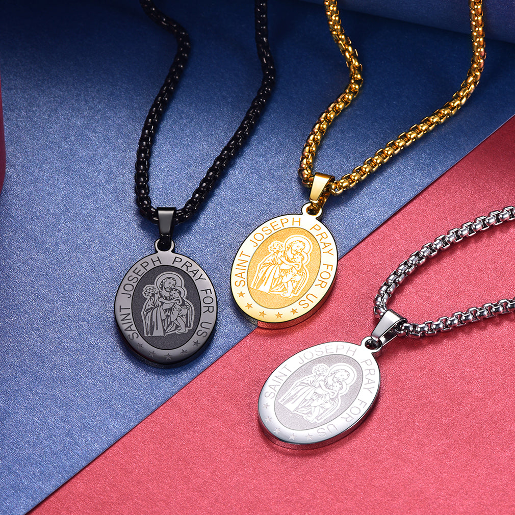 FaithHeart Saint Joseph Engraved Necklace Catholic Saints Medal FaithHeart