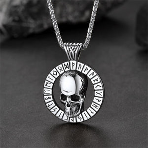 FaithHeart Gothic Skull Necklace For Men With Viking Runes FaithHeart