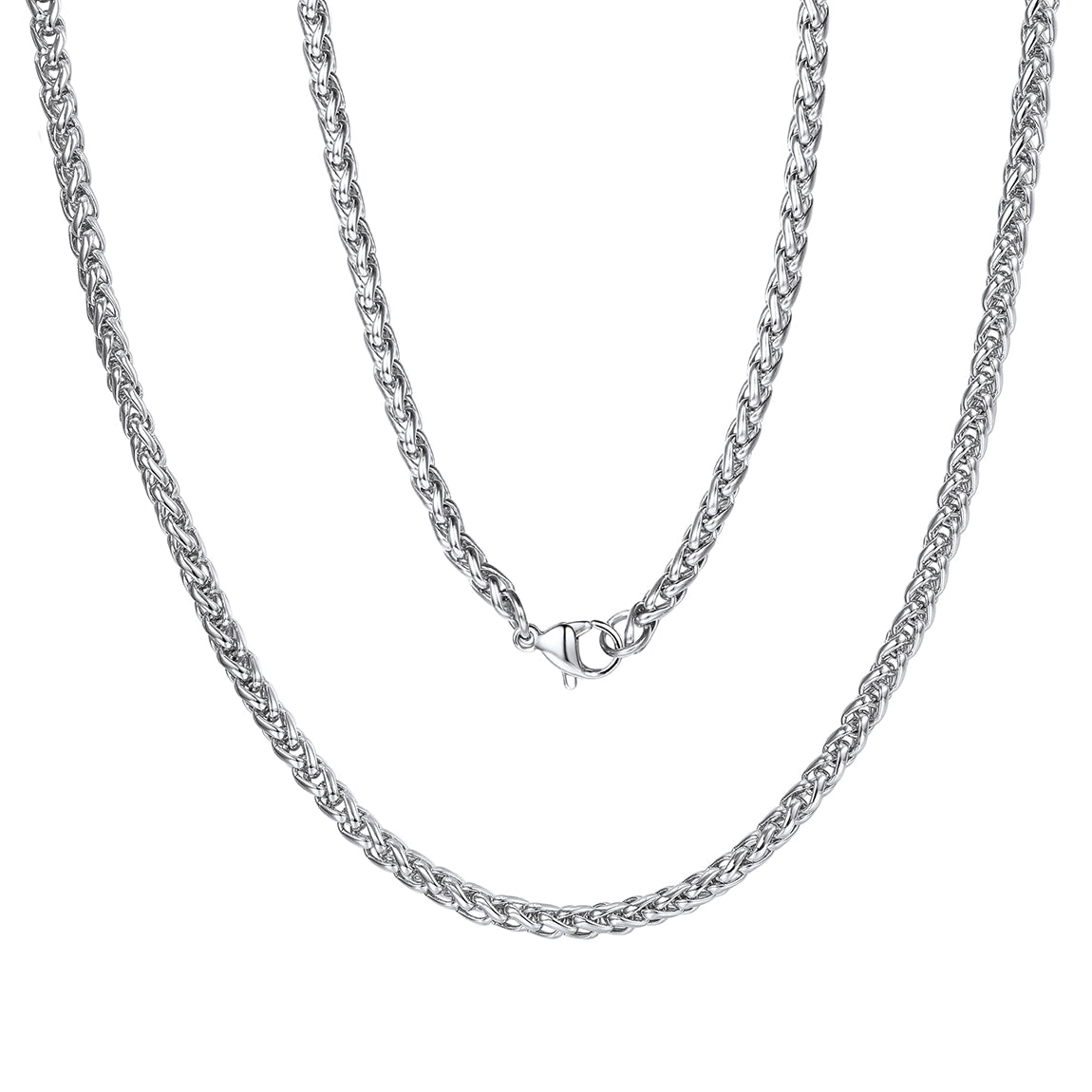 FaithHeart Stainless Steel Spiga Wheat Chain Necklace for Men Women,18''-30'' FaithHeart