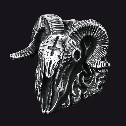 Stainless Steel Satan Baphomet Goat Ring for Men Satanic Jewelry FaithHeart