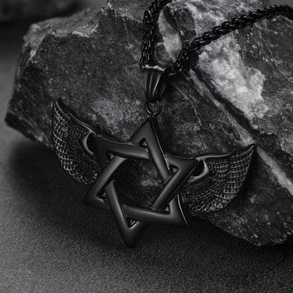 FaithHeart Vintage Jewish Star of David Necklace With Wing For Men FaithHeart