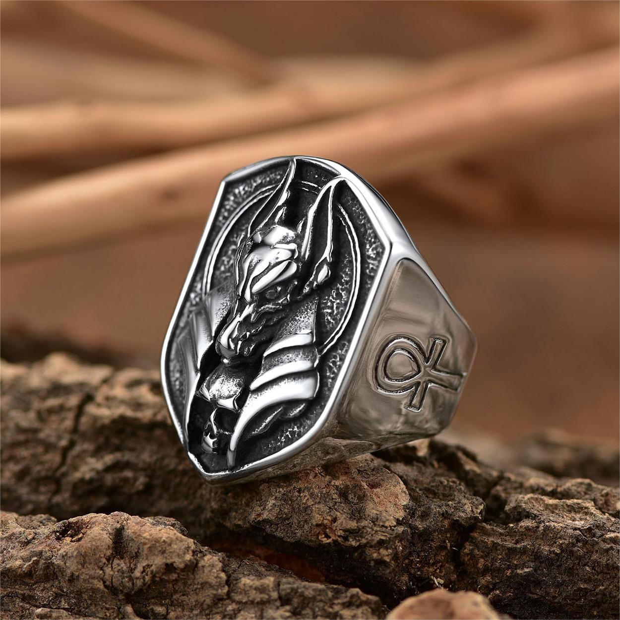 FaithHeart Ancient Egyptian Anubis Signet Ring With Ankh Cross for Men FaithHeart