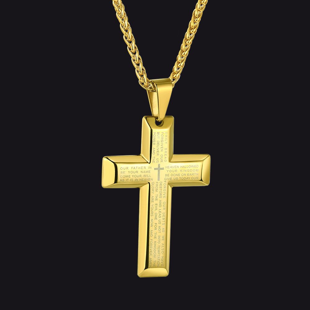 FaithHeart Christian Lord's Prayer Cross Necklace for Men FaithHeart