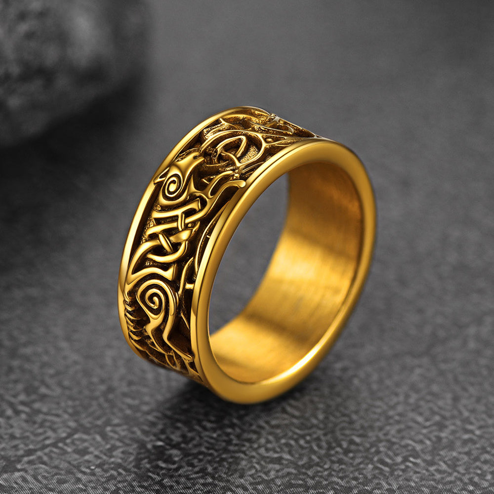 FaithHeart Viking Celtic Wolf Ring For Men FaithHeart