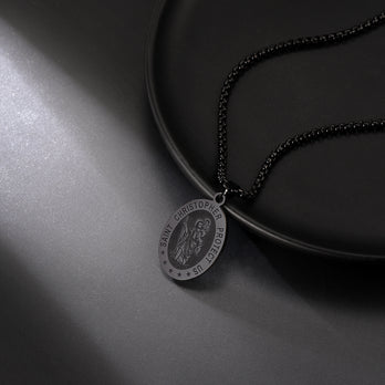 FaithHeart Oval Christian Saint Christopher Protection Necklace For Men FaithHeart