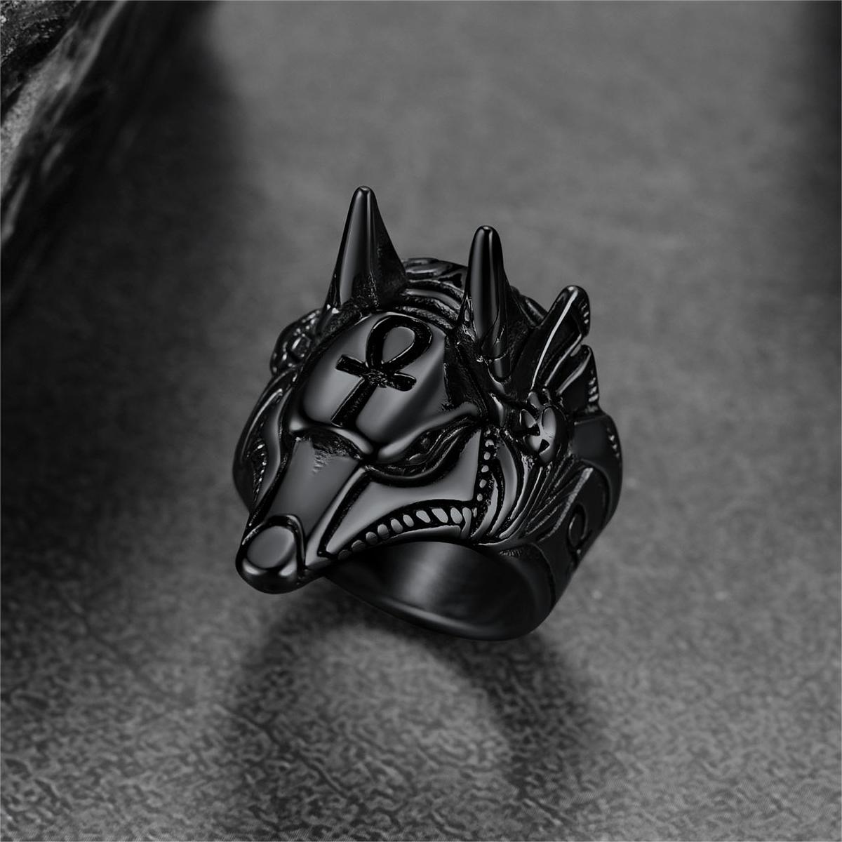 FaithHeart Ancient Egyptian Anubis Ring With Ankh Cross For Men FaithHeart