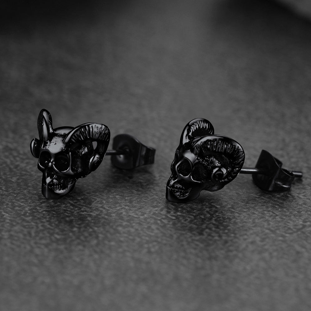 FaithHeart Satan Baphomet Goat Skull Head Stud Earrings For Men FaithHeart