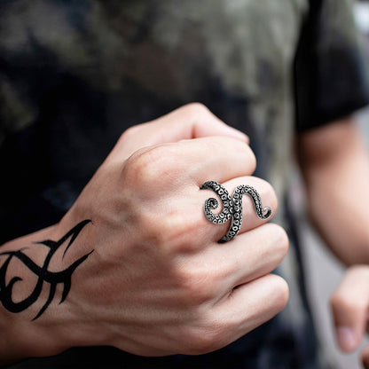 FaithHeart Punk Octopus Tentacle Ring For Men Stainless Steel FaithHeart
