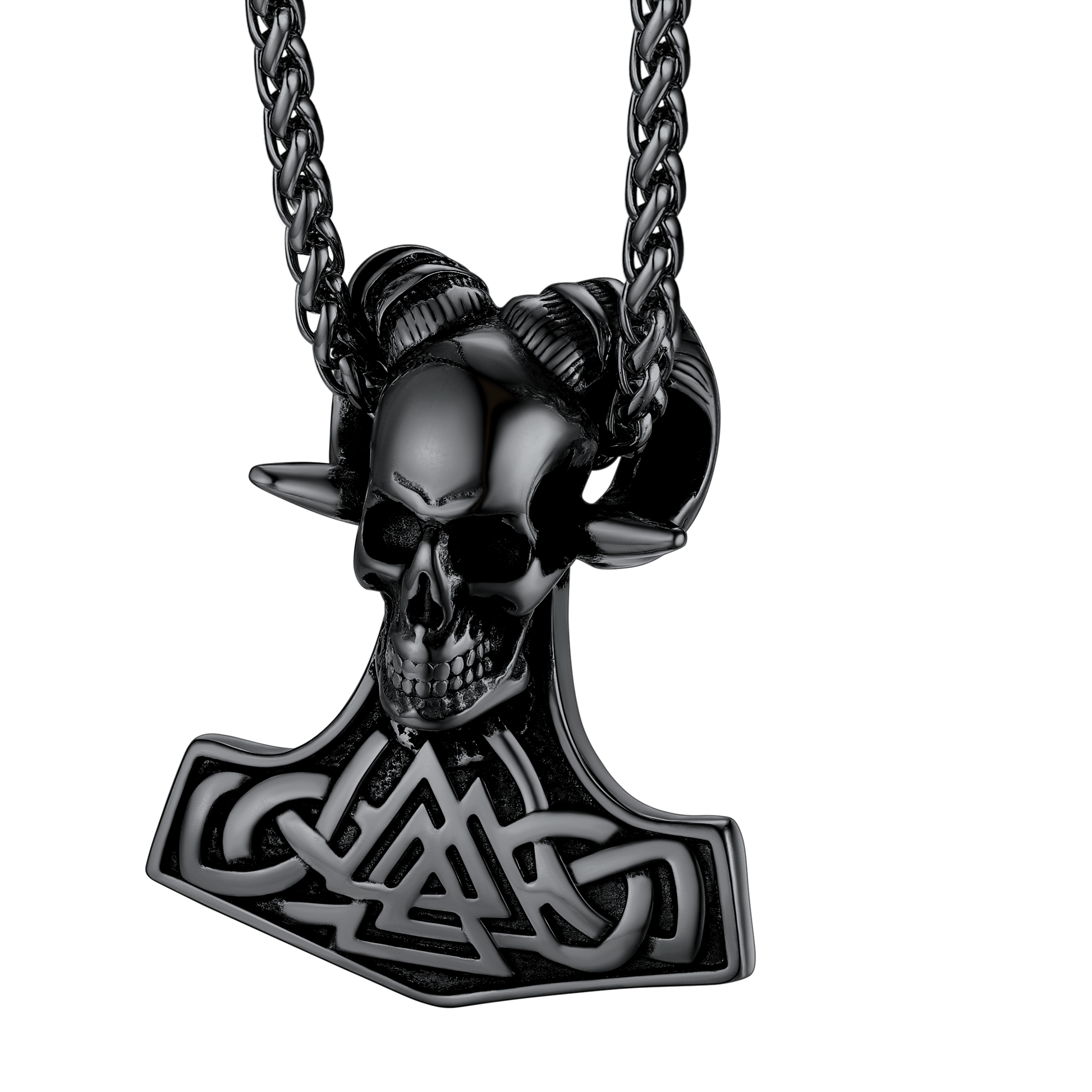 FaithHeart Viking Thor's Hammer Skull Necklace Pendant for Men FaithHeart
