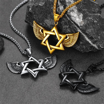 FaithHeart Vintage Jewish Star of David Necklace With Wing For Men FaithHeart