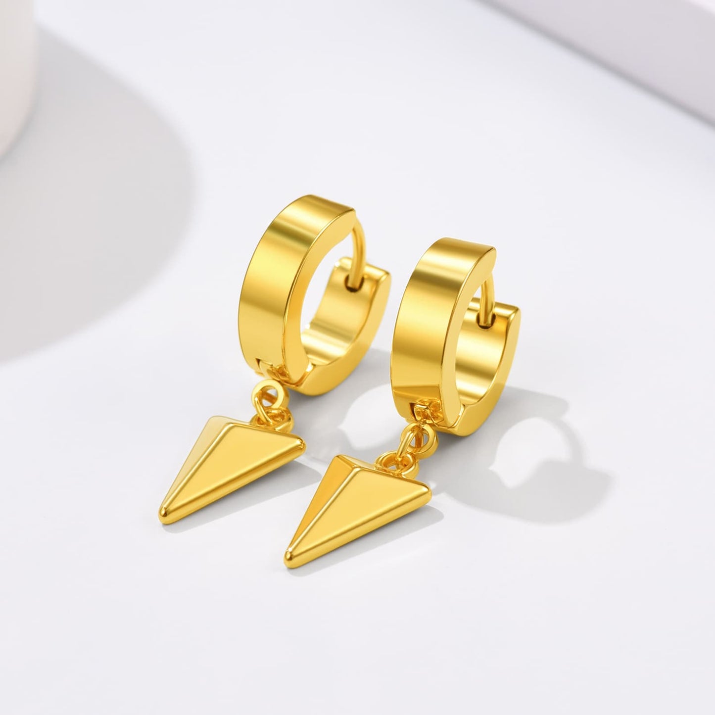 FaithHeart Triangle Dangle Earrings For Men Stainless Steel FaithHeart