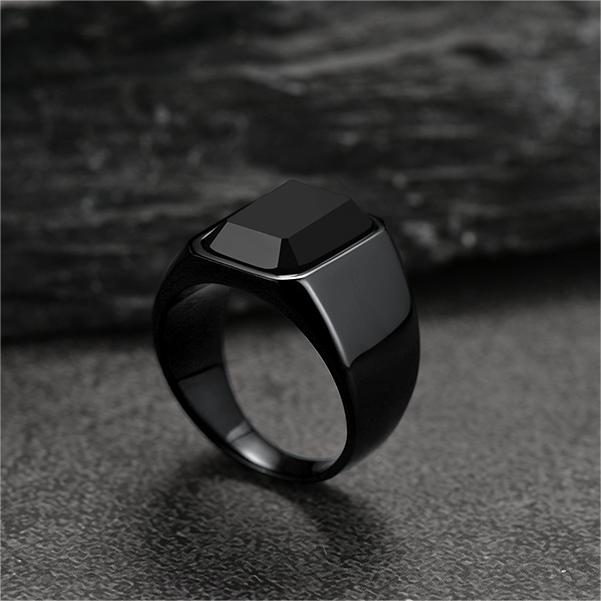 FaithHeart Black Onyx Stone Ring Signet Ring For Men FaithHeart