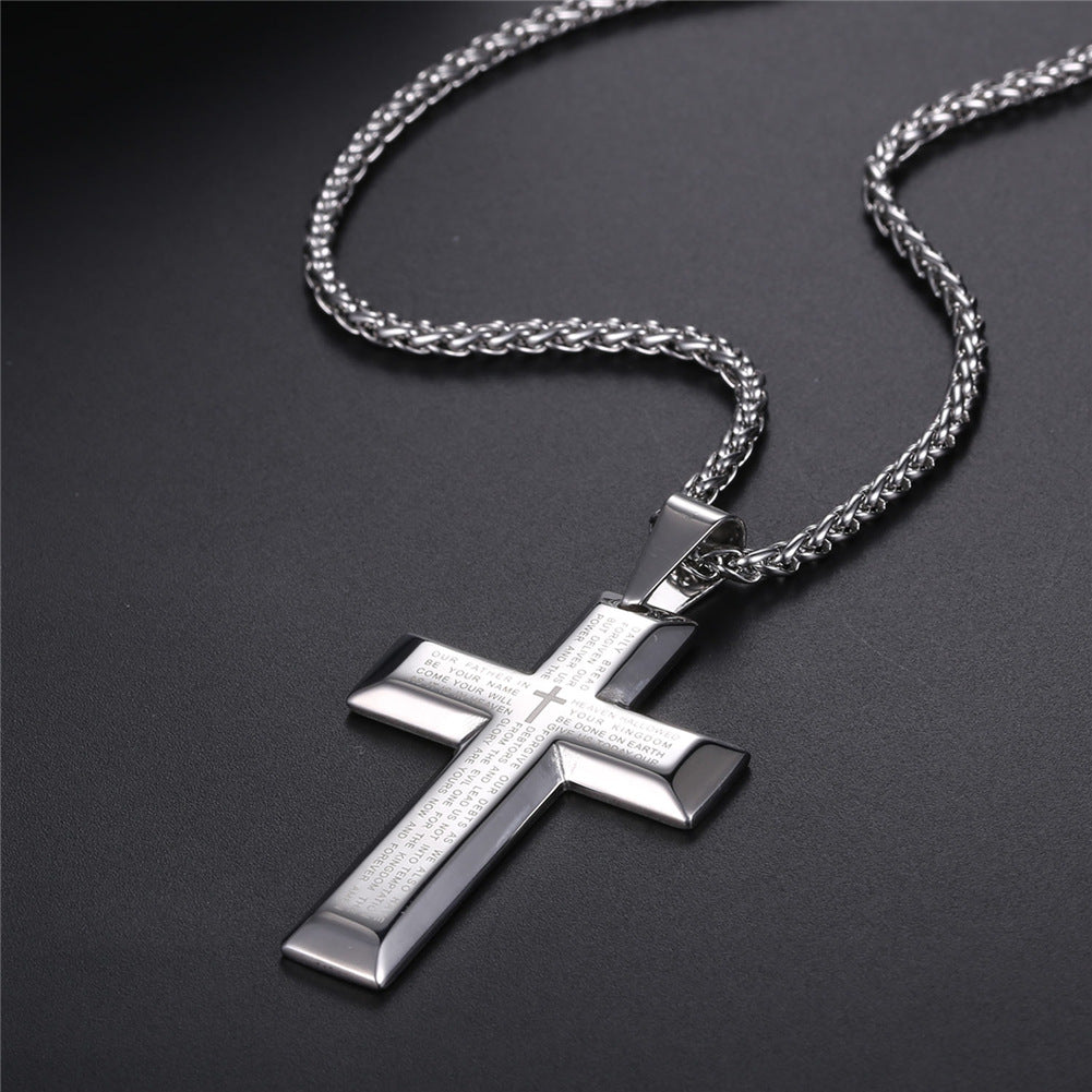 FaithHeart Christian Lord's Prayer Cross Necklace for Men FaithHeart