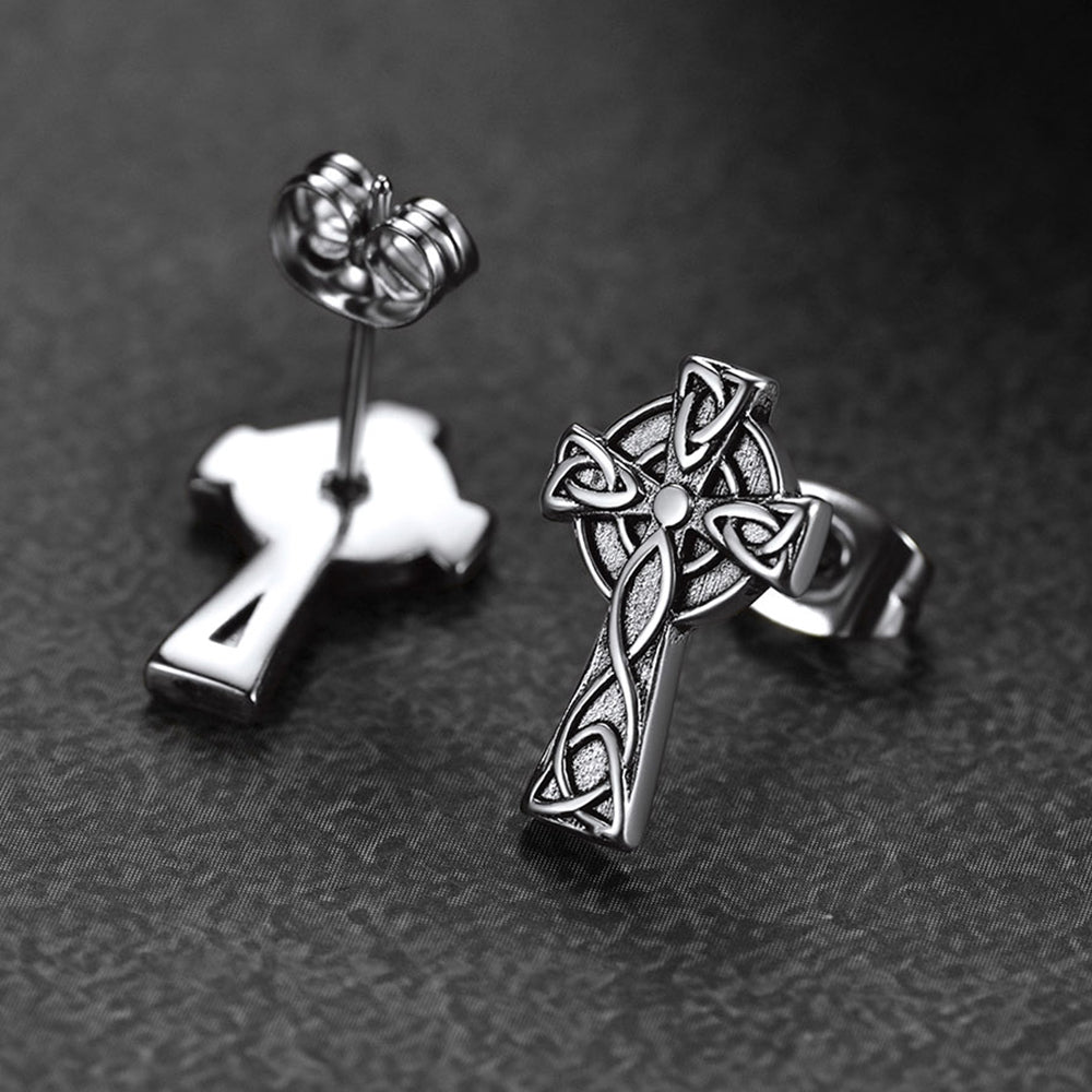 FaithHeart Irish Celtic Knot Cross Stud Earrings For Men FaithHeart Jewelry